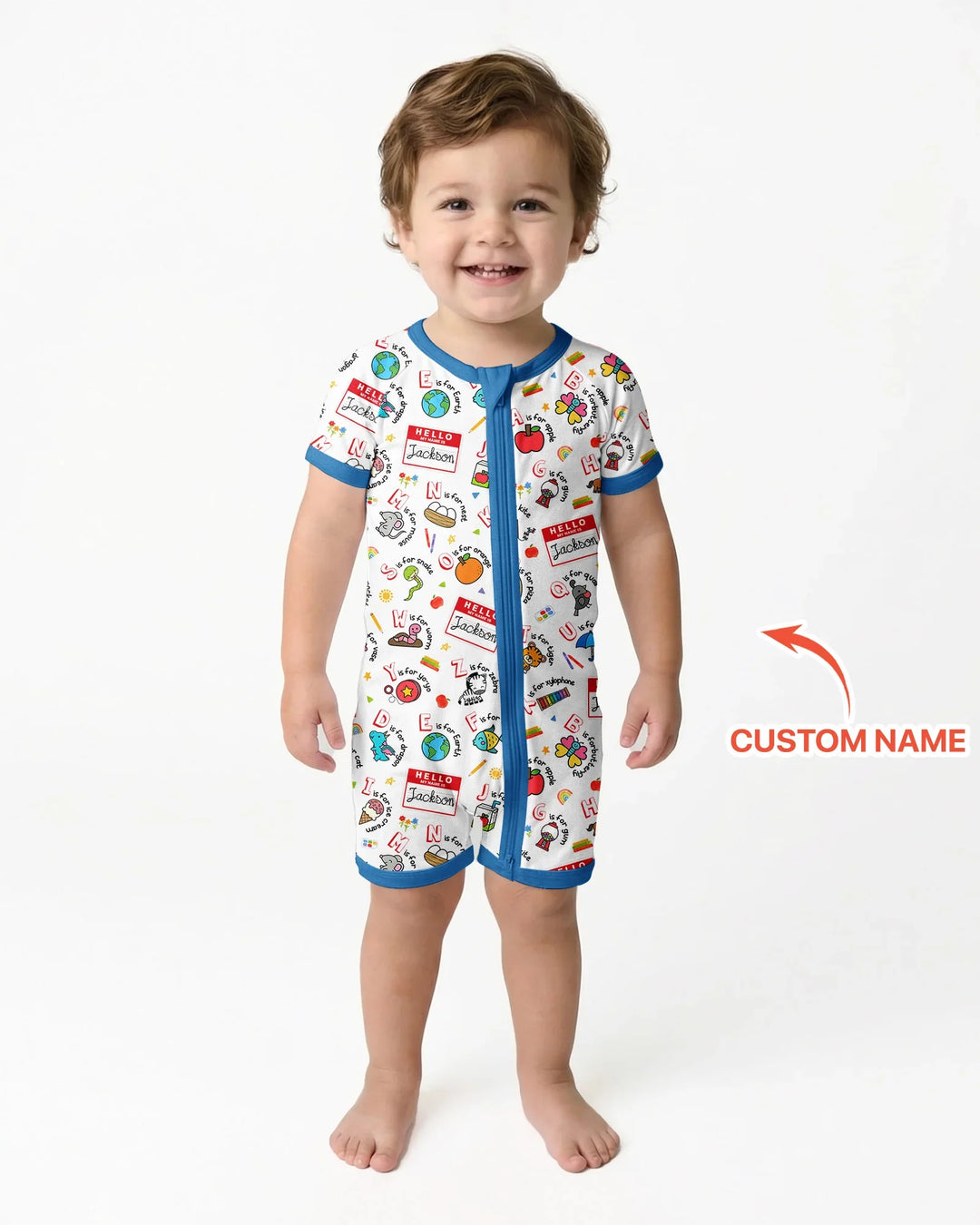 Custom Name Hello School ABCs Bamboo Shorty Zippy