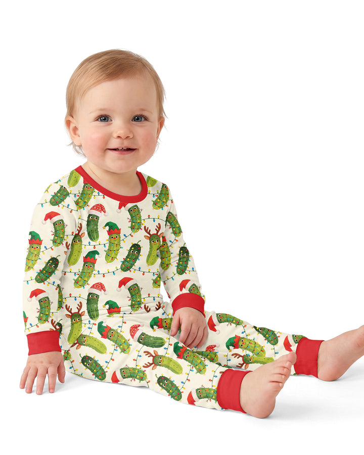 Cheerful Christmas Pickle Bamboo Two Piece Long Sleeve Pajama Set