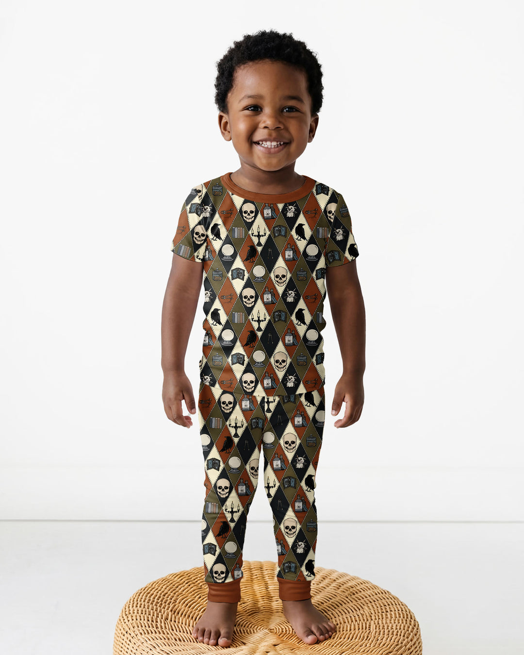 Retro Gothic Halloween Patchwork Bamboo Two Piece Short Sleeve Pajama Set