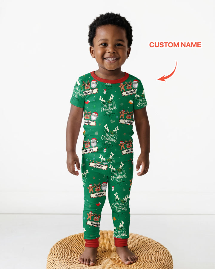 Custom Name Merry Christmas My Deer 2026 Bamboo Two Piece Short Sleeve Pajama Set