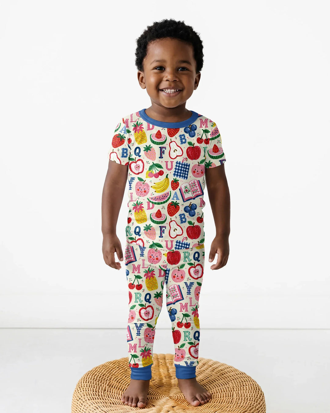 Back To School Fruit Alphabet Bamboo Two Piece Short Sleeve Pajama Set