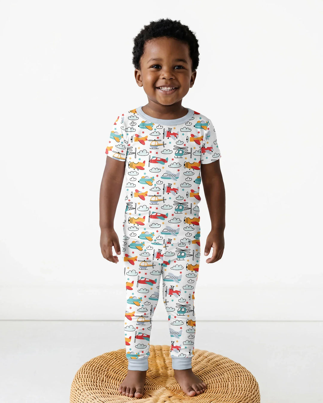 Airplanes And Helicopters Bamboo Two Piece Short Sleeve Pajama Set