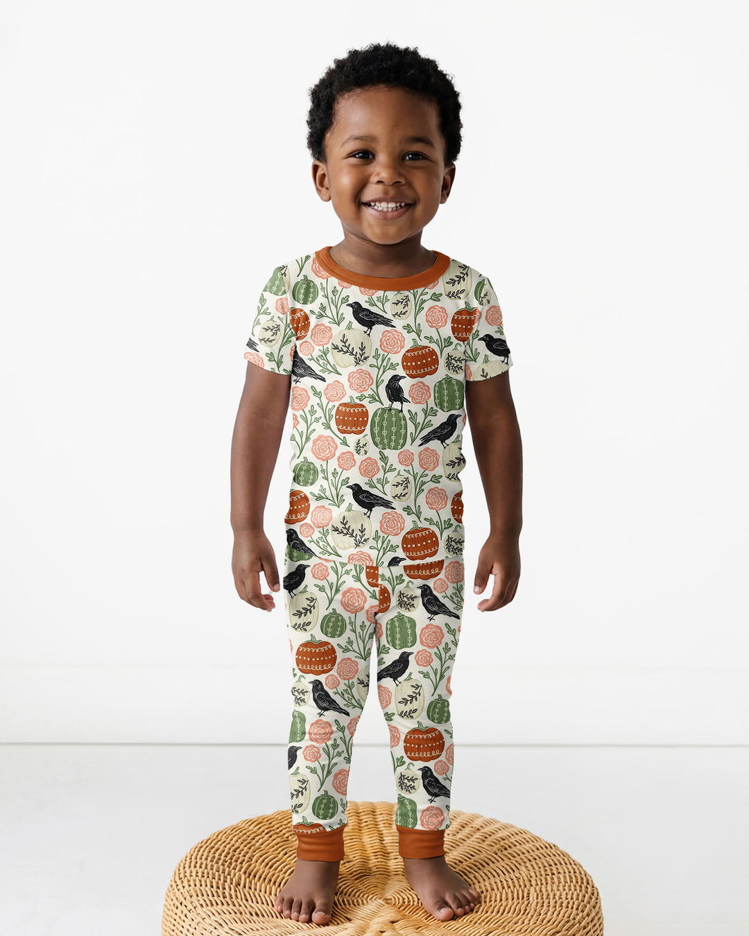 Country Crows with Mums and Pumpkins Bamboo Two Piece Short Sleeve Pajama Set