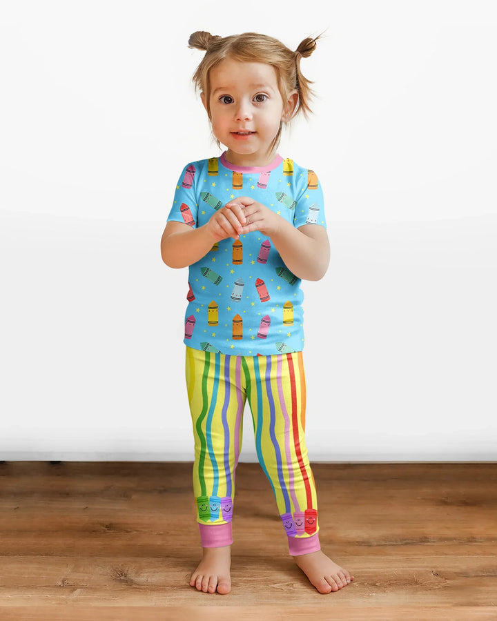Happy Crayon Friends Bamboo Two Piece Short Sleeve Pajama Set