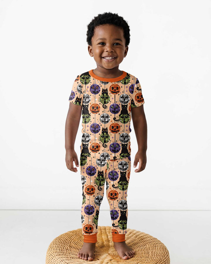 Groovy Halloween Disco Cat Bamboo Two Piece Short Sleeve Pajama Set