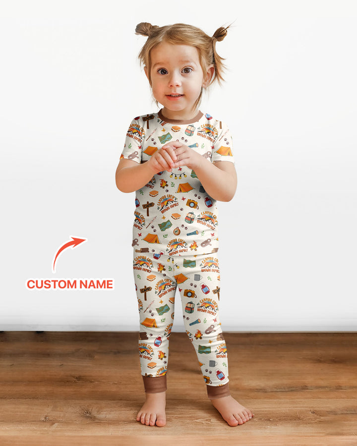Custom Name Camping Crew Family Matching Bamboo Two Piece Short Sleeve Pajama Set