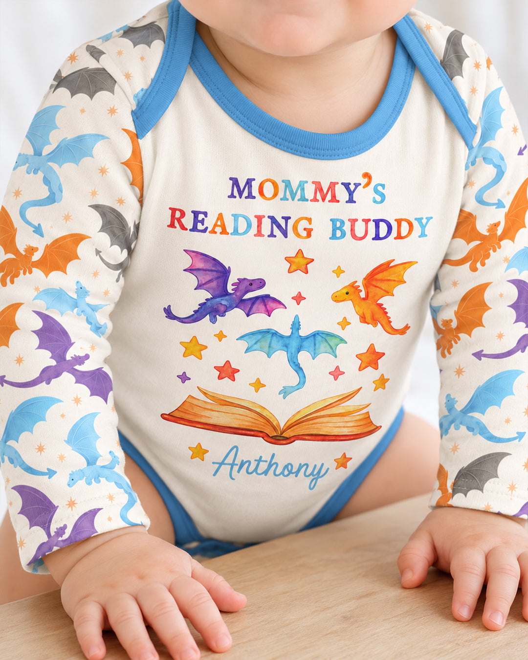 Custom Name Dragon Reading Buddy Bamboo Bodysuit