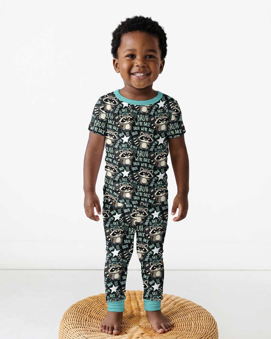 Bruh We're Back Raccoon Bamboo Two Piece Short Sleeve Pajama Set