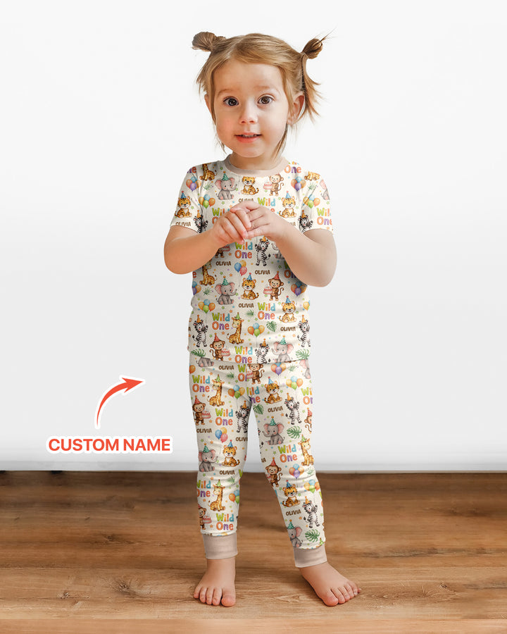 Custom Name 1st Birthday Wild One Bamboo Two Piece Short Sleeve Pajama Set