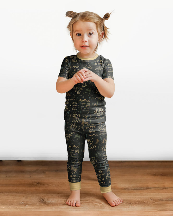 Little Explorer God Leads The Way Bamboo Two Piece Short Sleeve Pajama Set