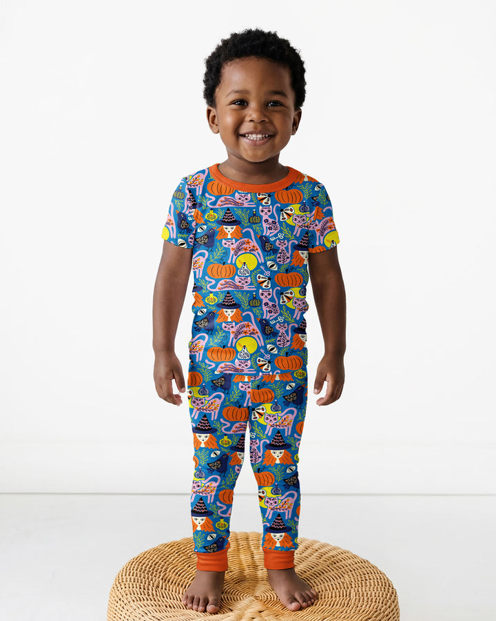 Whimsical Witch Cats Bamboo Two Piece Short Sleeve Pajama Set