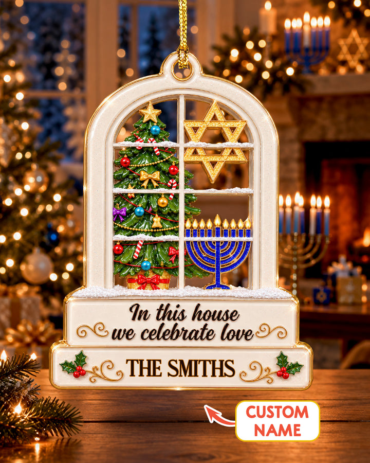 Merry Chrismukkah Jewish and Christian Family Personalized 1-Side Photo Acrylic Ornament