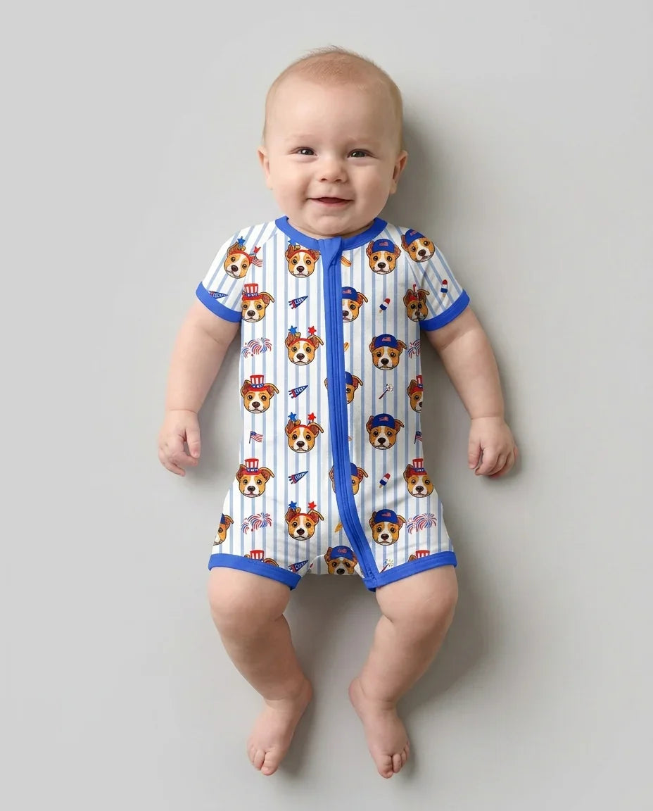 Custom Pet Image 4th of July Family Matching Bamboo Shorty Zippy
