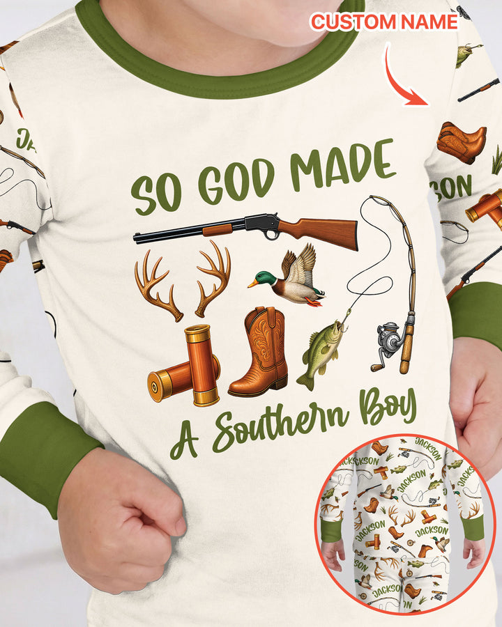 So God Made A Southern Boy Custom Name Bamboo Two Piece Long Sleeve Pajama Set