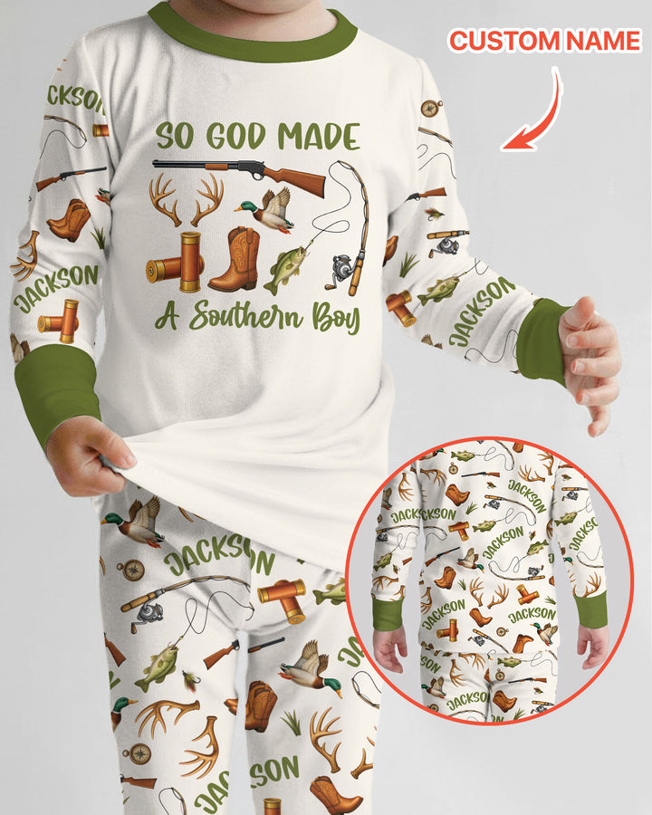 So God Made A Southern Boy Custom Name Bamboo Two Piece Long Sleeve Pajama Set