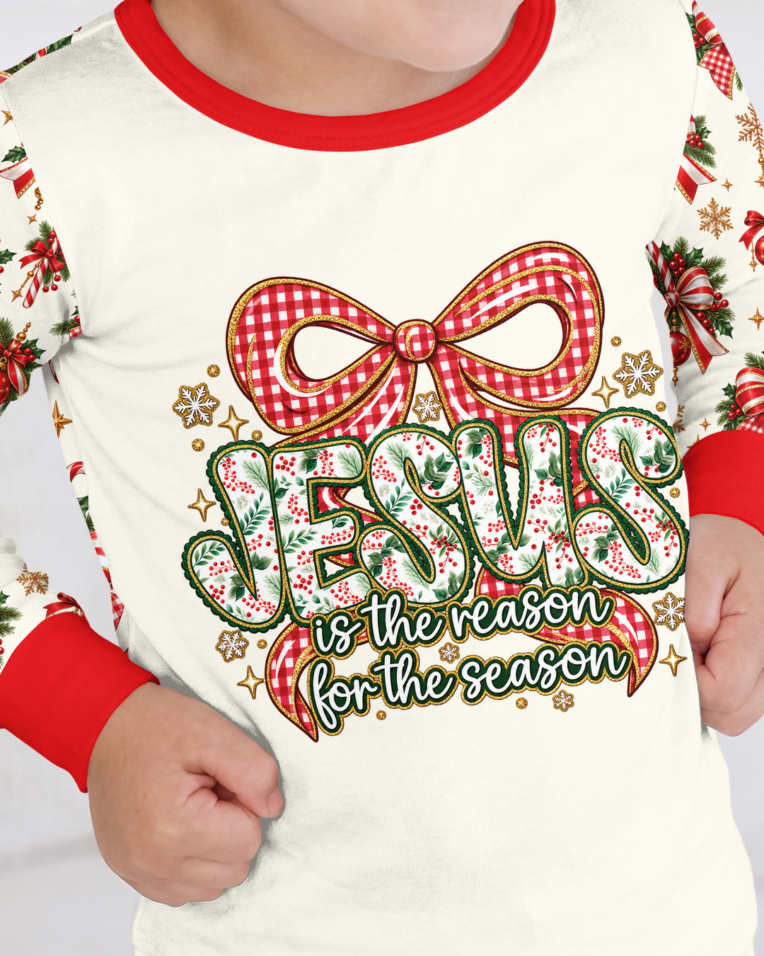 Coquette Floral Jesus Is The Reason Mommy And Me Matching Bamboo Two Piece Long Sleeve Pajama Set
