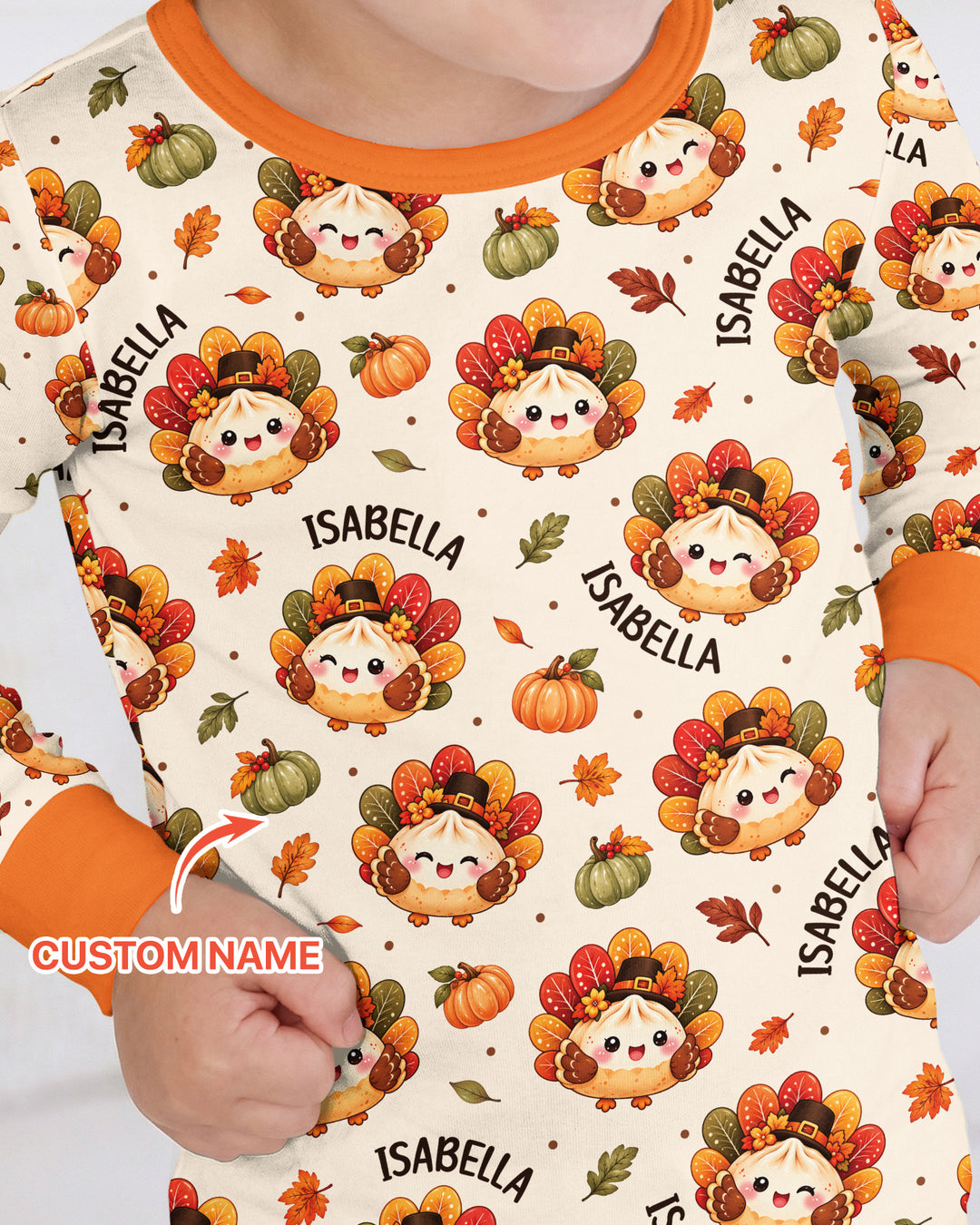 Cute Dumpling Turkey Thanksgiving Bamboo Two Piece Long Sleeve Pajama Set