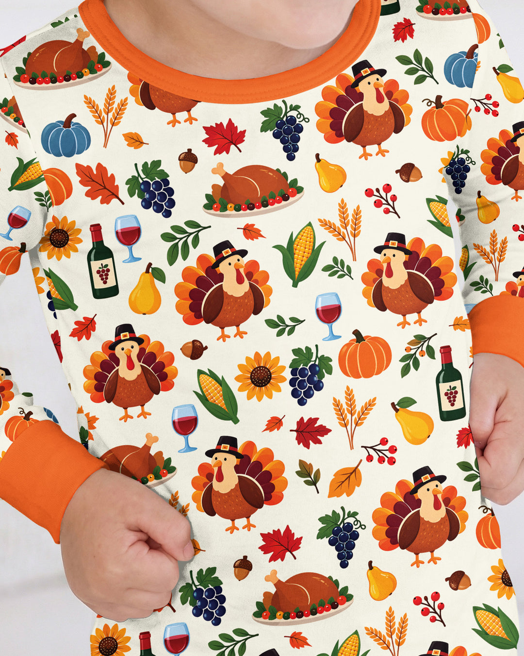 Thanksgiving Turkey Wine Harvest Bamboo Two Piece Long Sleeve Pajama Set