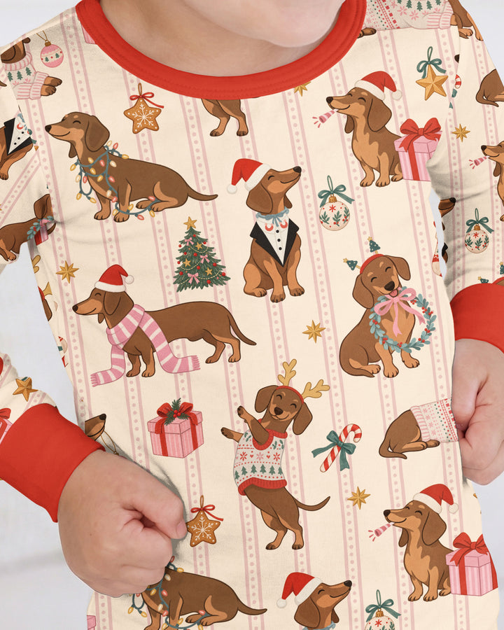 Christmas Dachshund Cute Vintage Bamboo Two Piece Long Sleeve Pajama Set