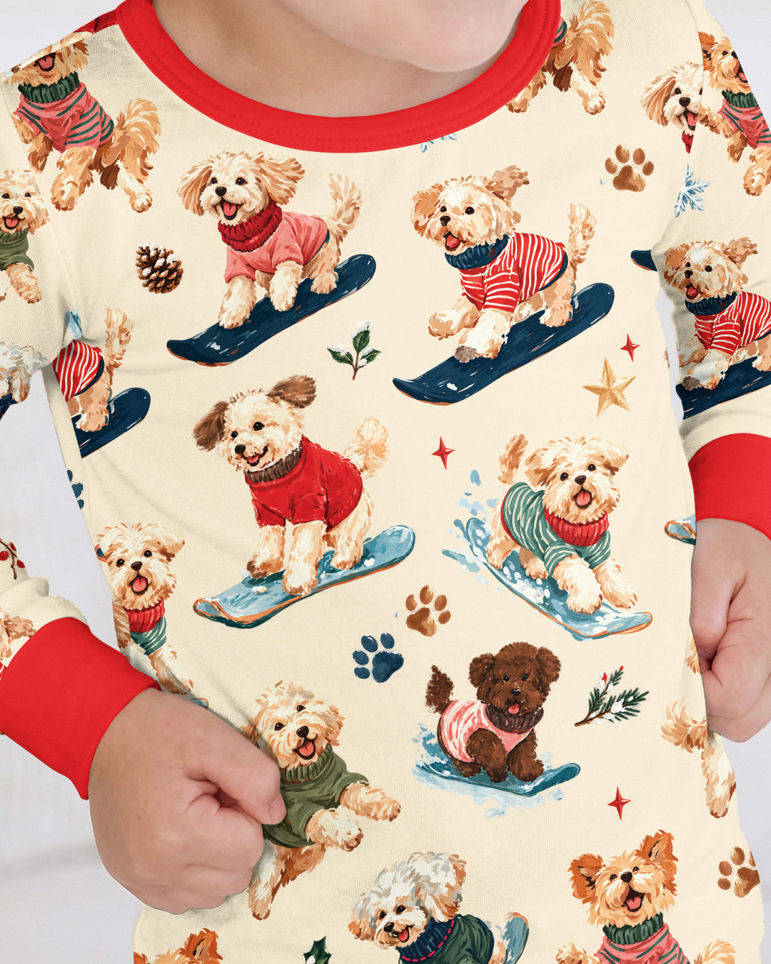 Snowboarding Dogs Bamboo Two Piece Long Sleeve Pajama Set