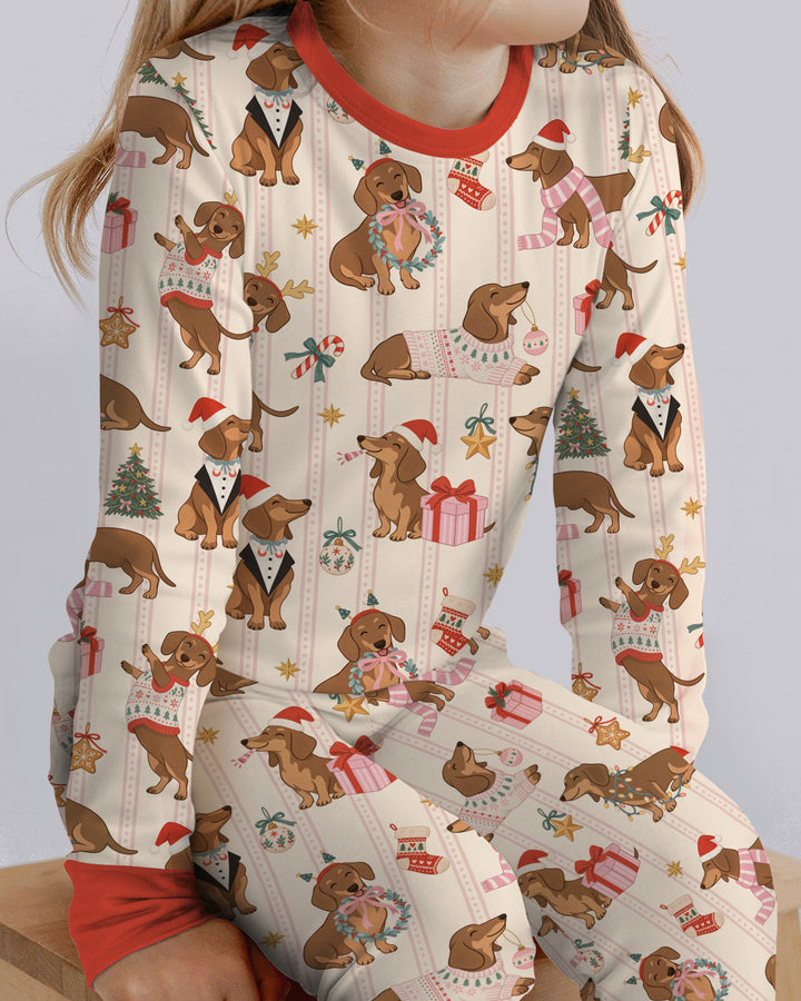 Christmas Dachshund Cute Vintage Bamboo Two Piece Long Sleeve Pajama Set