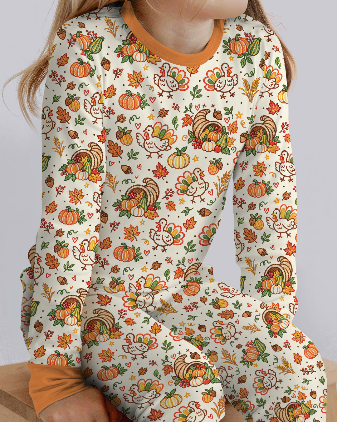 Thanksgiving Turkey Sketch Bamboo Two Piece Long Sleeve Pajama Set