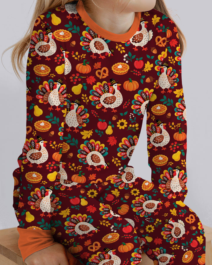 Festive Turkey Fall Harvest Bamboo Two Piece Long Sleeve Pajama Set