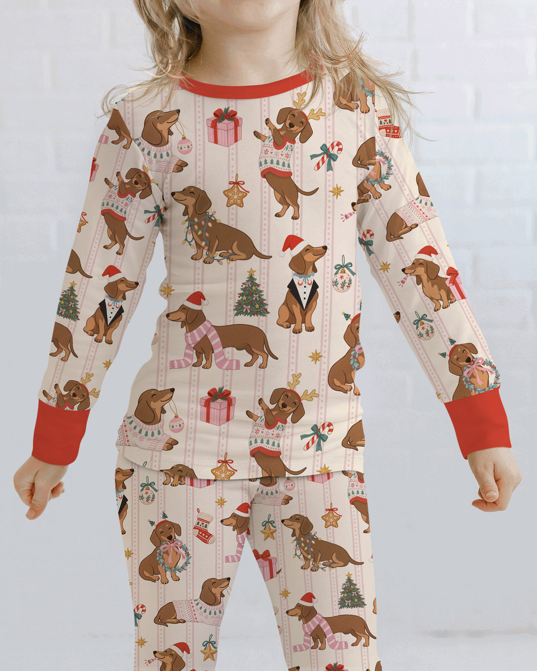 Christmas Dachshund Cute Vintage Bamboo Two Piece Long Sleeve Pajama Set