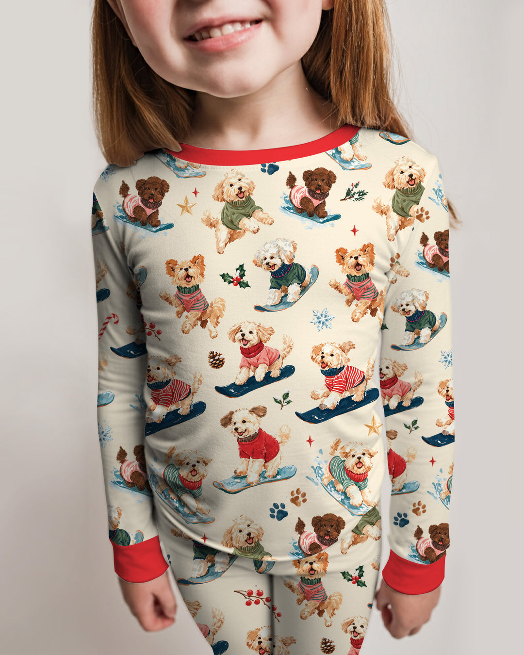 Snowboarding Dogs Bamboo Two Piece Long Sleeve Pajama Set