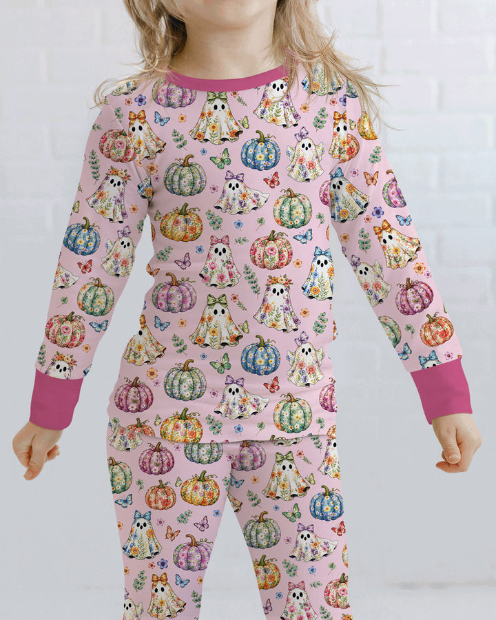 Floral Ghost Halloween Bamboo Two Piece Long Sleeve Pajama Set