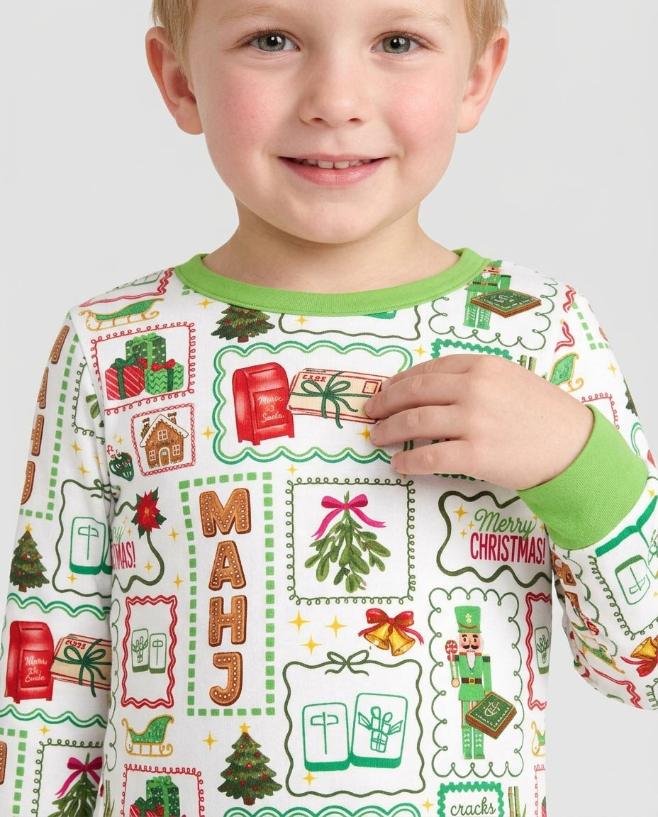 Preppy Christmas Mahjong Bamboo Two Piece Long Sleeve Pajama Set