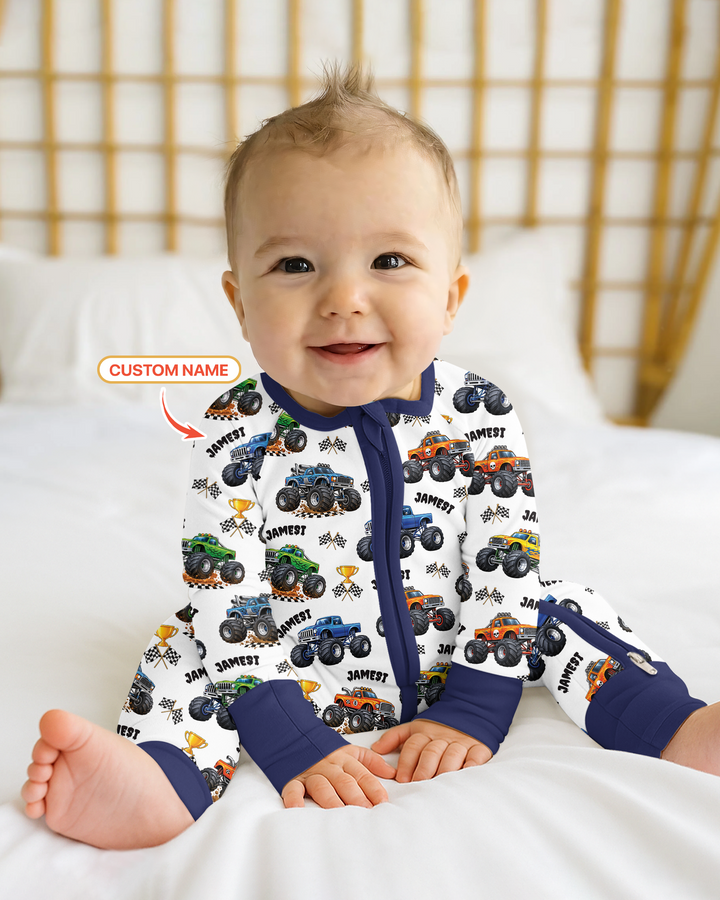 Custom Name Monster Trucks Bamboo Convertible Zippy