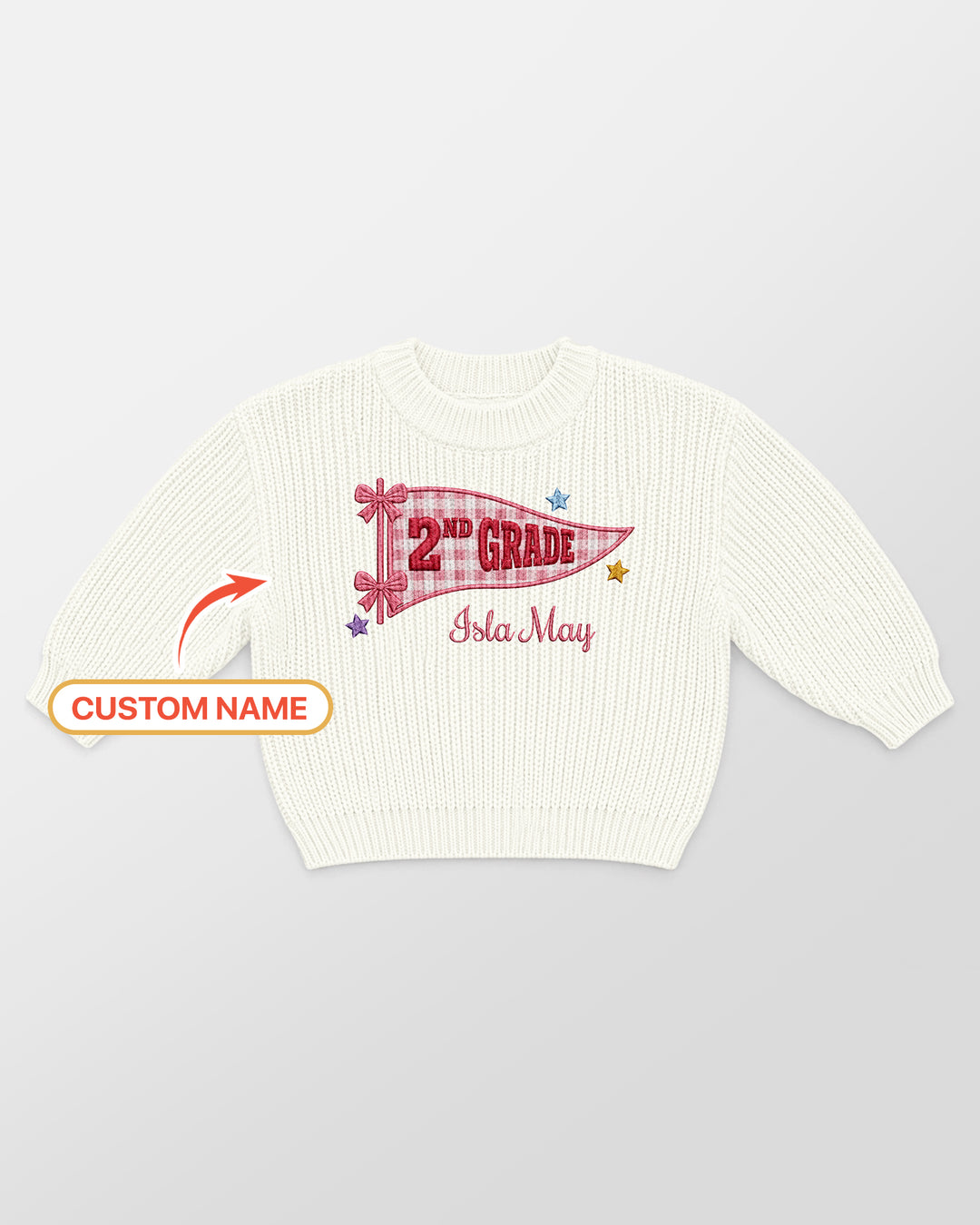 Cute Kindergarten Embroidered Baby Name Bamboo Knit Sweater Bubble