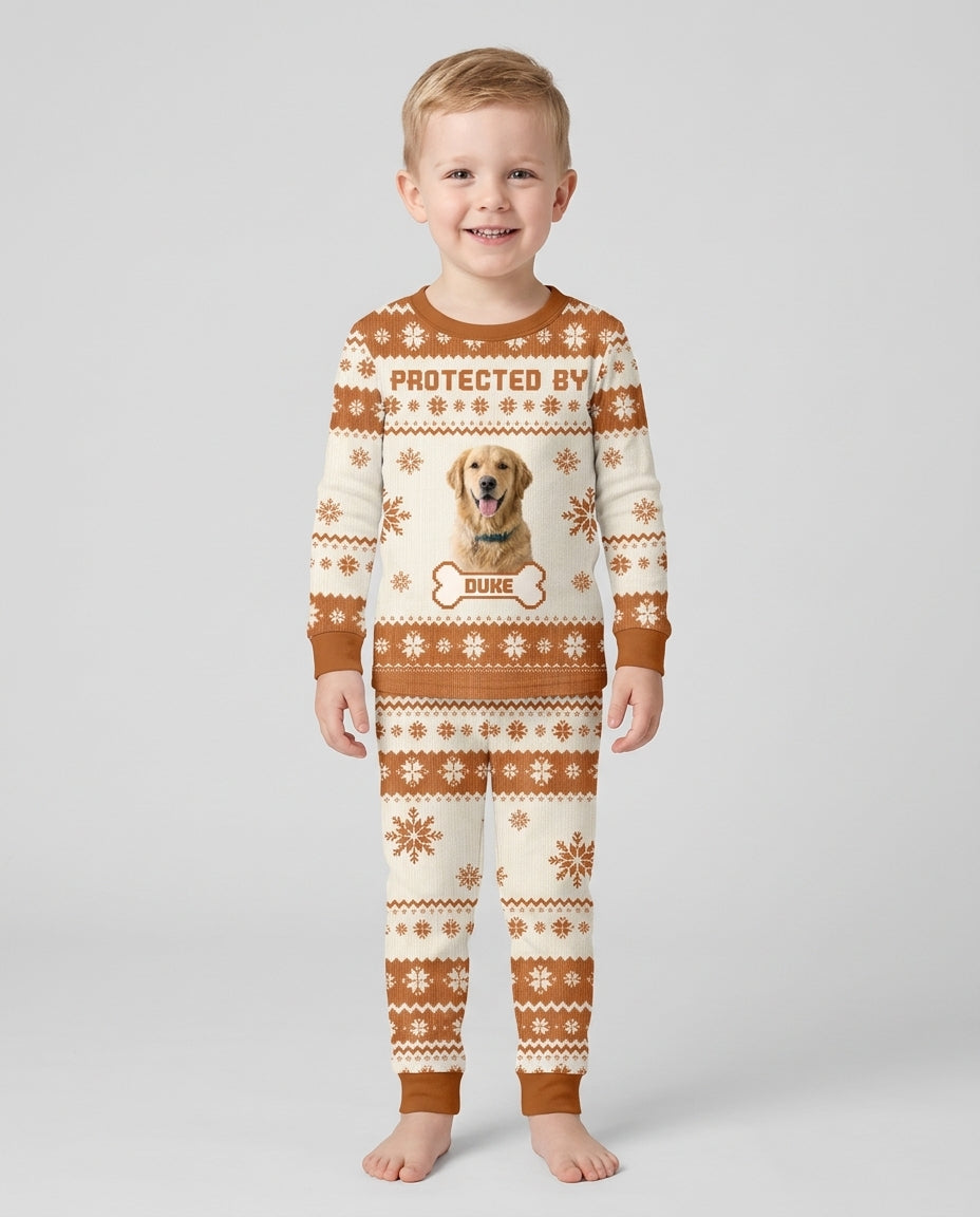 Custom Photo Protected By Pet Bamboo Two Piece Long Sleeve Pajama Set