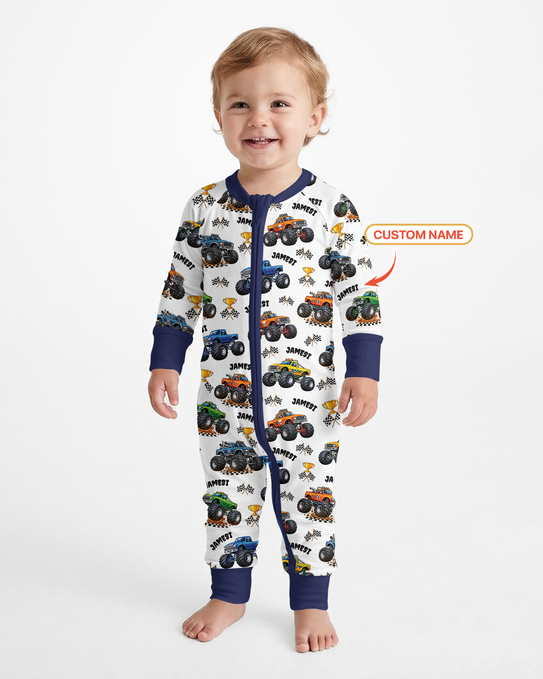 Custom Name Monster Trucks Bamboo Convertible Zippy