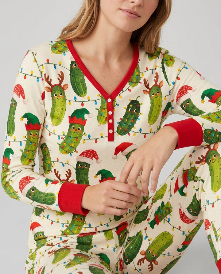 Cheerful Christmas Pickle Bamboo Women Pajama Set