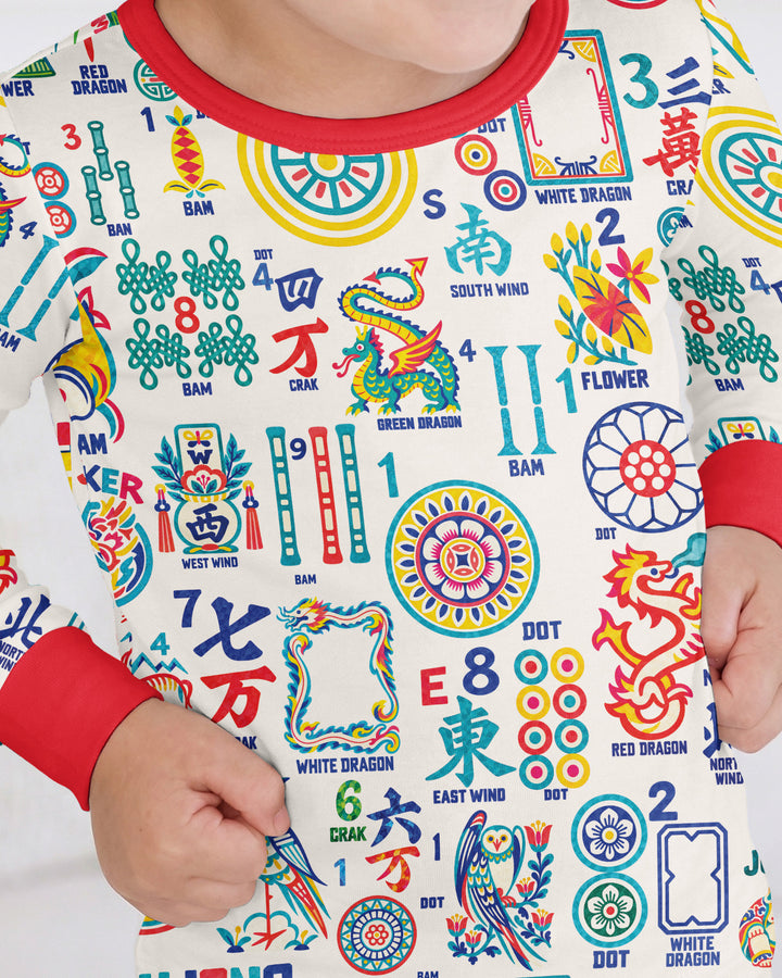 Mahjong Time Family Matching Bamboo Two Piece Long Sleeve Pajama Set