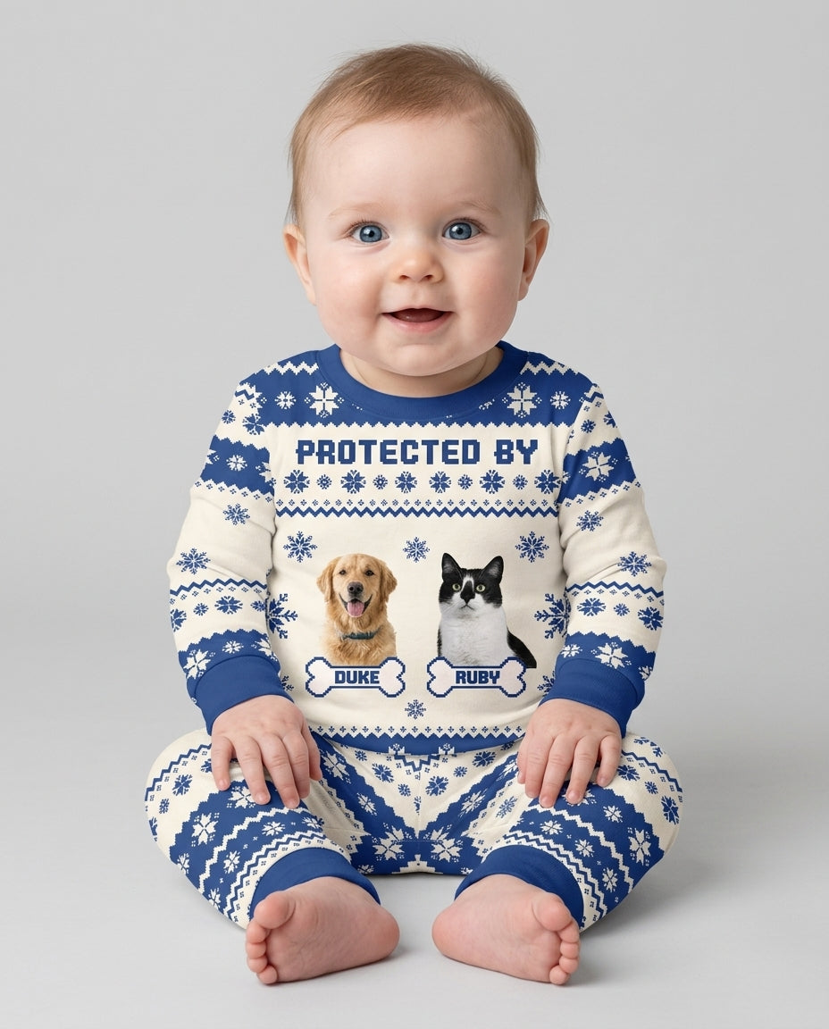Custom Photo Protected By Pet Bamboo Two Piece Long Sleeve Pajama Set