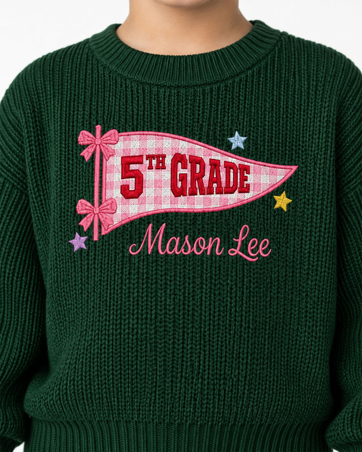 Cute Kindergarten Embroidered Baby Name Bamboo Knit Sweater Bubble