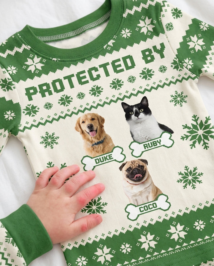 Custom Photo Protected By Pet Bamboo Two Piece Long Sleeve Pajama Set