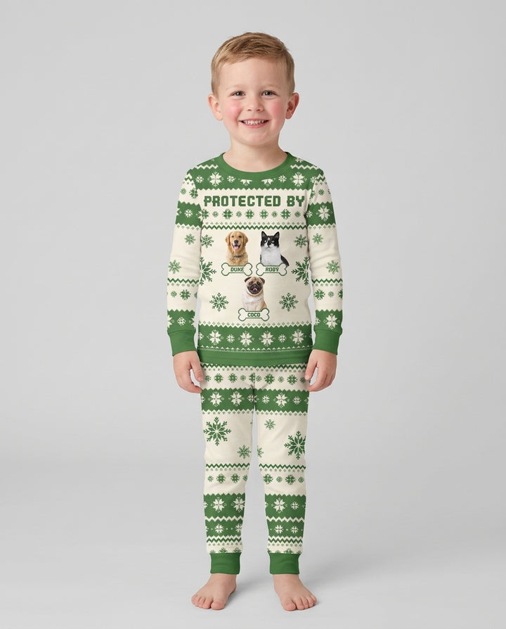 Custom Photo Protected By Pet Bamboo Two Piece Long Sleeve Pajama Set