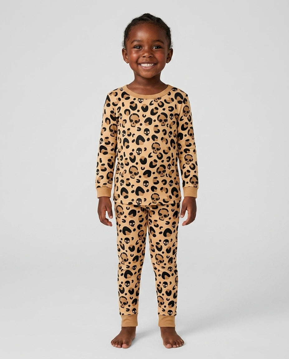 Leopard Skull Bamboo Two Piece Long Sleeve Pajama Set