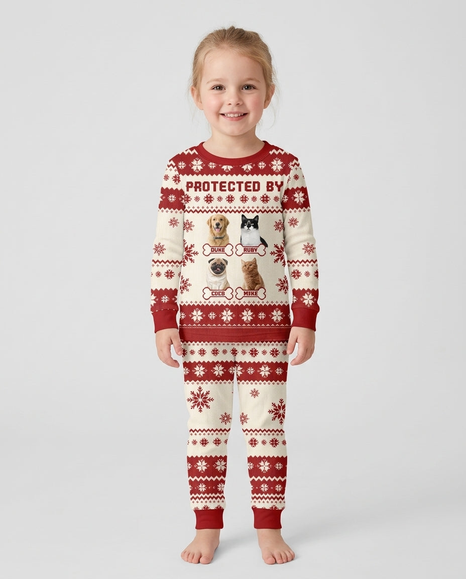 Custom Photo Protected By Pet Bamboo Two Piece Long Sleeve Pajama Set