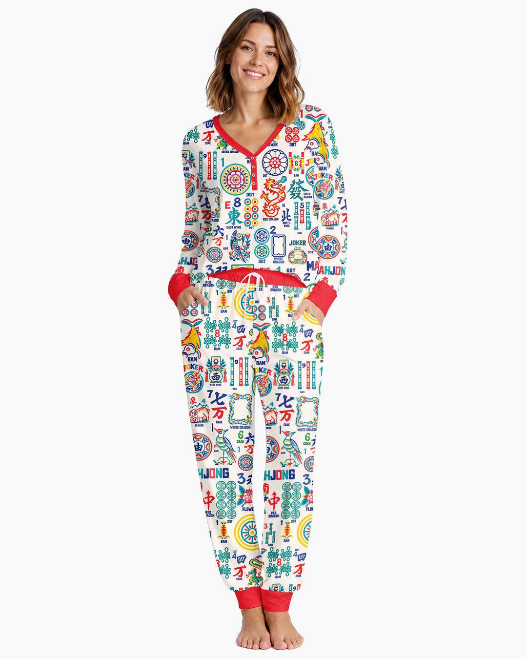 Mahjong Time Family Matching Bamboo Women Pajama Set