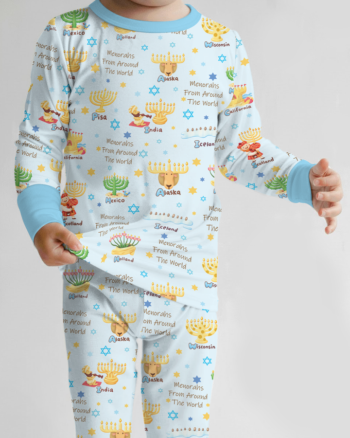 Menorahs From Around The World Bamboo Two Piece Long Sleeve Pajama Set