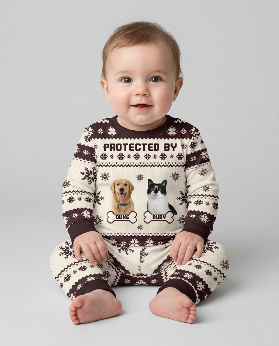 Custom Photo Protected By Pet Bamboo Two Piece Long Sleeve Pajama Set
