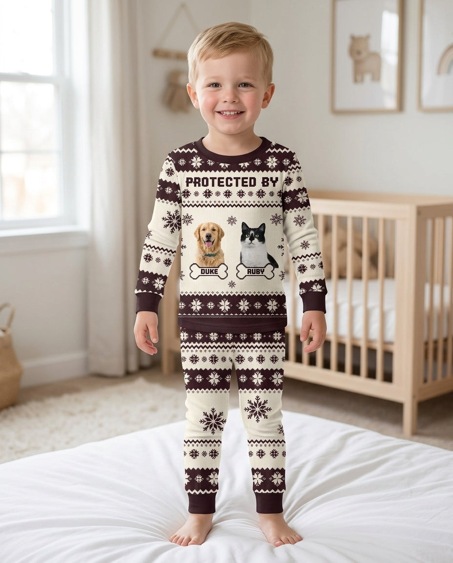 Custom Photo Protected By Pet Bamboo Two Piece Long Sleeve Pajama Set