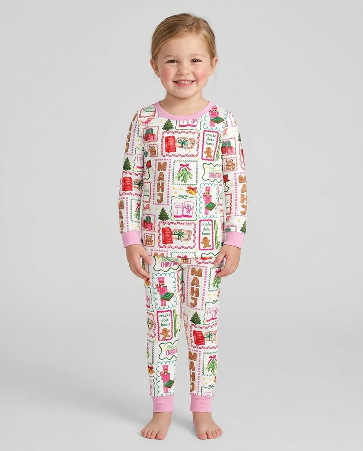Preppy Christmas Mahjong Bamboo Two Piece Long Sleeve Pajama Set