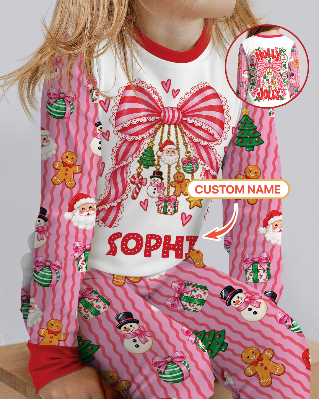 Holly Jolly Custom Name Mommy & Me Matching Bamboo Two Piece Long Sleeve Pajama Set