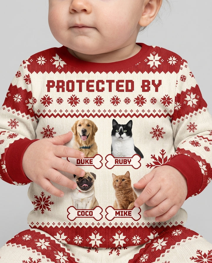 Custom Photo Protected By Pet Bamboo Two Piece Long Sleeve Pajama Set
